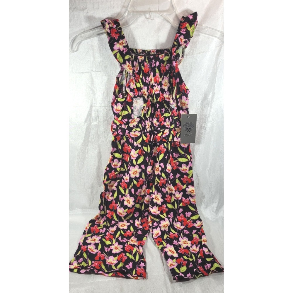 Vince Camuto Girl's 100% Rayon Ruffle Floral Sleeveless Jumpsuit - Black - Sz 4